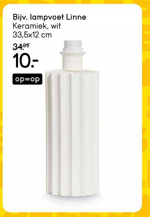 Bijv. lampvoet Linne Keramiek, wit 33,5x12 cm op=op