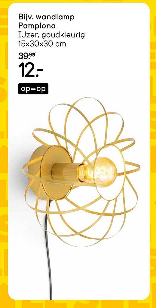 Bijv. wandlamp Pamplona IJzer, goudkleurig 15x30x30 cm op=op
