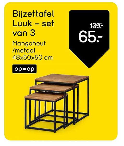 Bijzettafel Luuk – set van 3 Mangohout /metaal 48x50x50 cm op=op