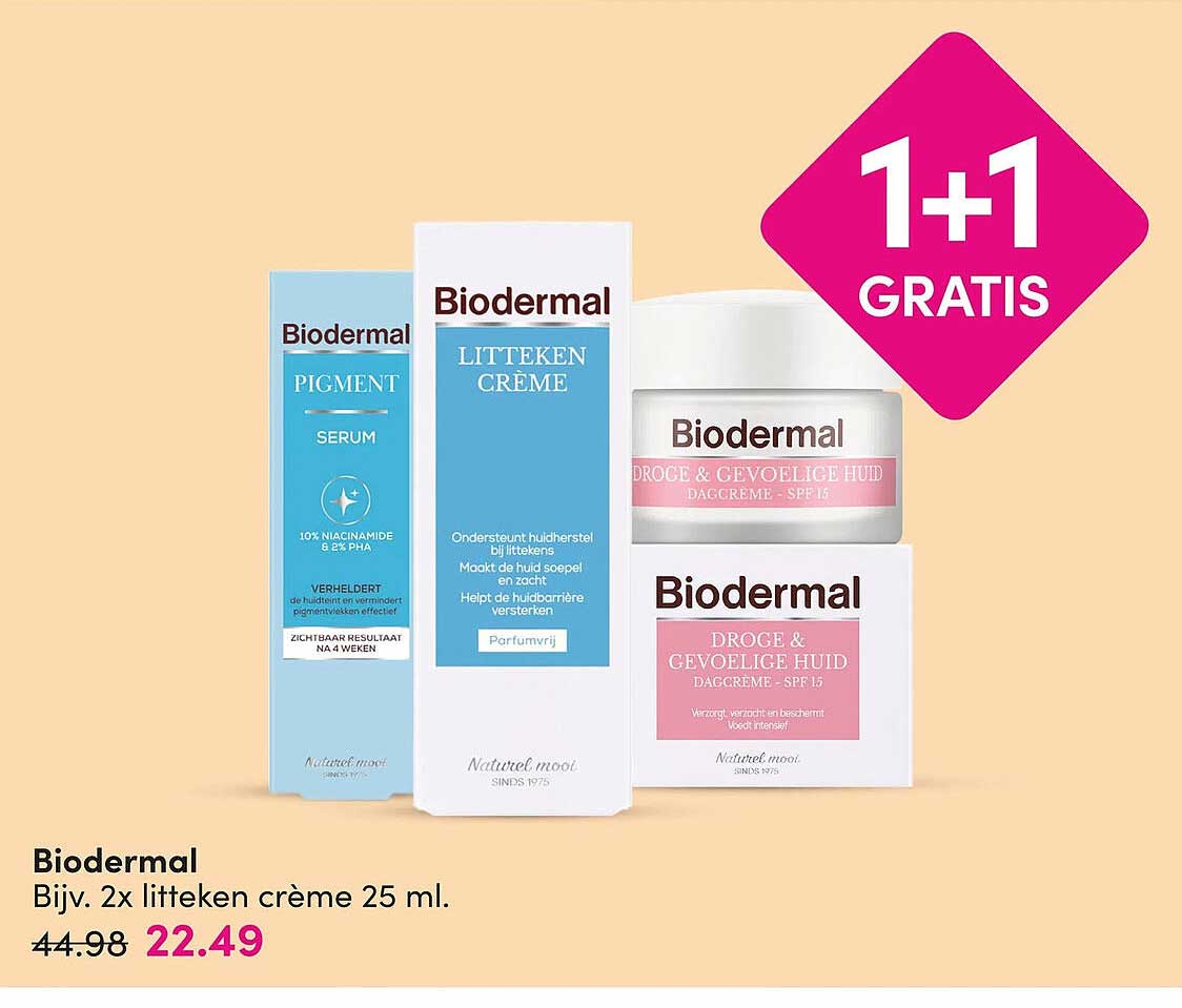 Biodermal Bijv. 2x litteken crème 25 ml. 1+1 GRATIS