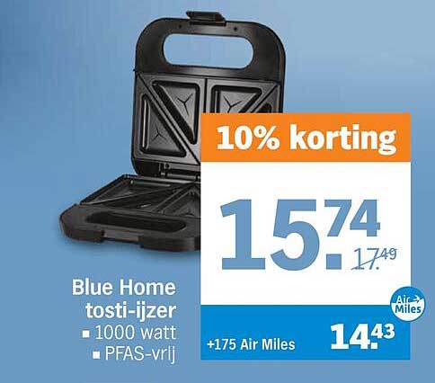 Blue Home tosti-ijzer 1000 watt PFAS-vrij 10% korting