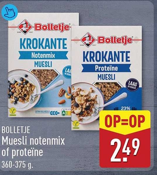 BOLLETJE Muesli notenmix of proteïne 360-375 g. OP=OP