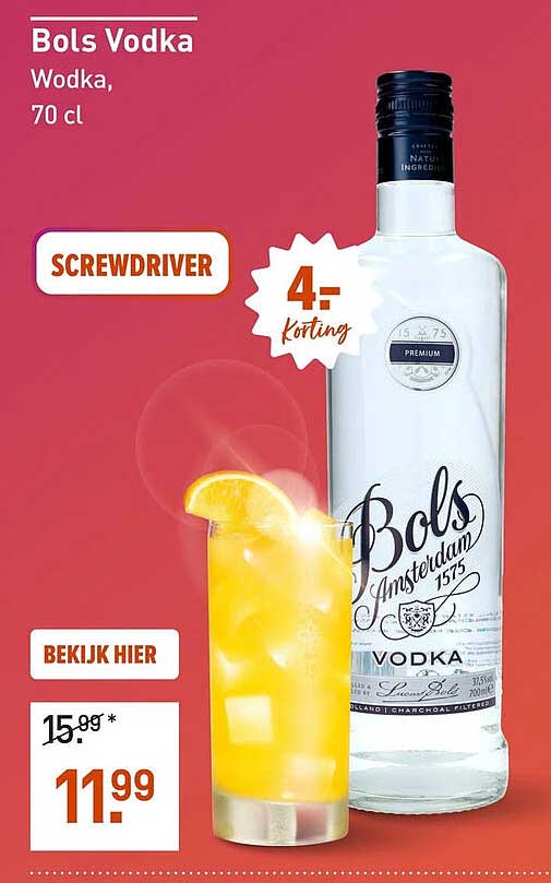 Bols Vodka Vodka, 70 cl SCREWDRIVER 4,- korting