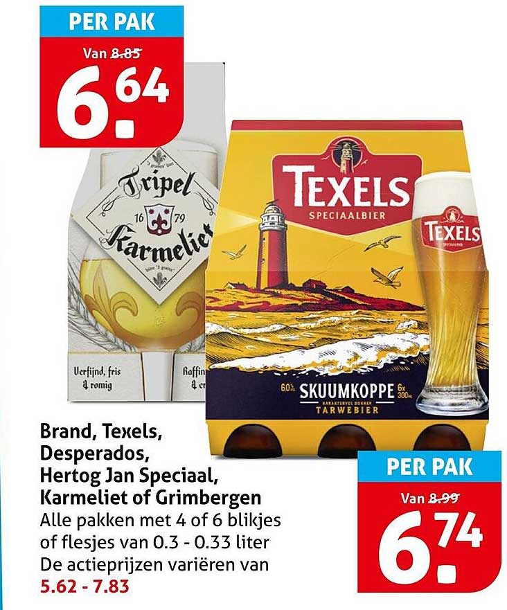 Brand, Texels, Desperados, Hertog Jan Speciaal, Karmeliet of Grimbergen