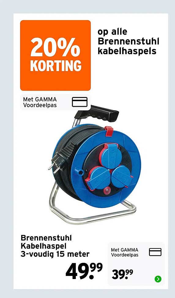 Brennenstuhl Kabelhaspel 3-voudig 15 meter 20% KORTING op alle Brennenstuhl kabelhaspels
