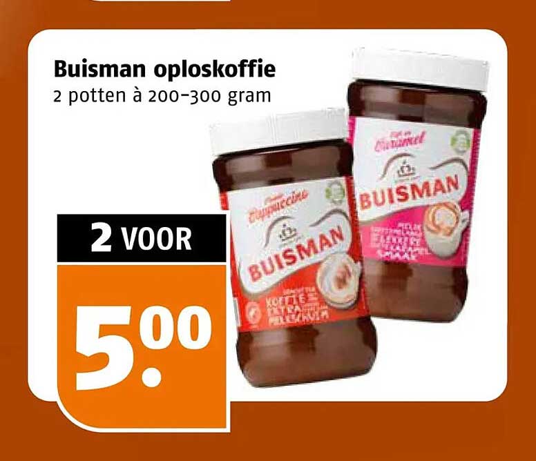 Buisman oploskoffie 2 potten à 200-300 gram
