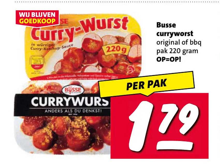 Busse curryworst original of bbq pak 220 gram OP=OP! PER PAK
