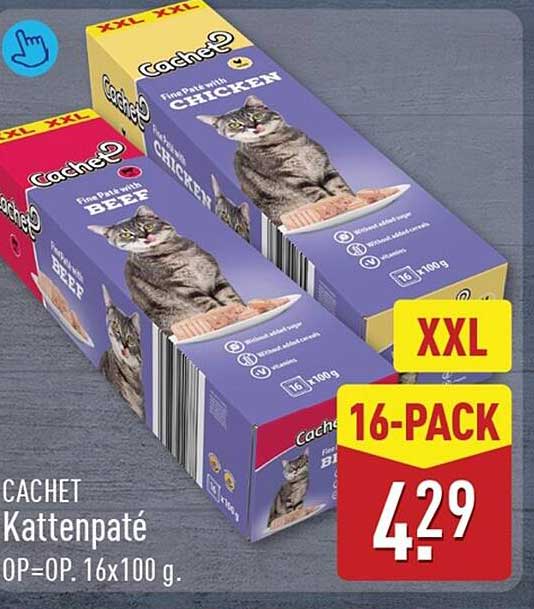 Cachet Kattenpaté OP=OP. 16x100 g. XXL 16-PACK