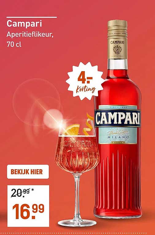 Campari Aperitieflikeur, 70 cl 4:- korting