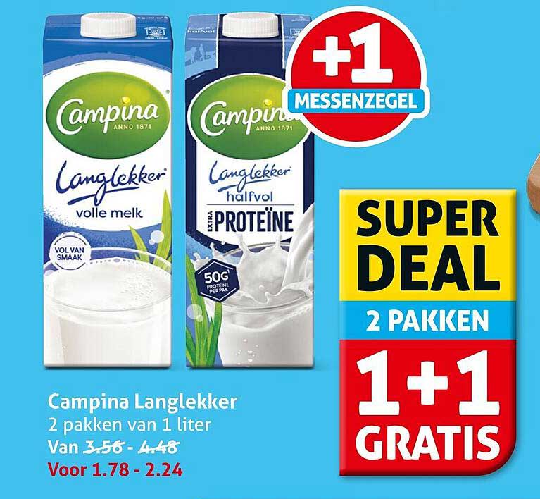 Campina Langlekker 2 pakken van 1 liter 1+1 gratis