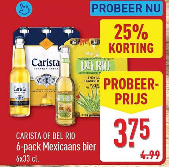 Carista of Del Rio 6-pack Mexicaans bier 6x33 cl. 25% KORTING PROBEER-PRIJS