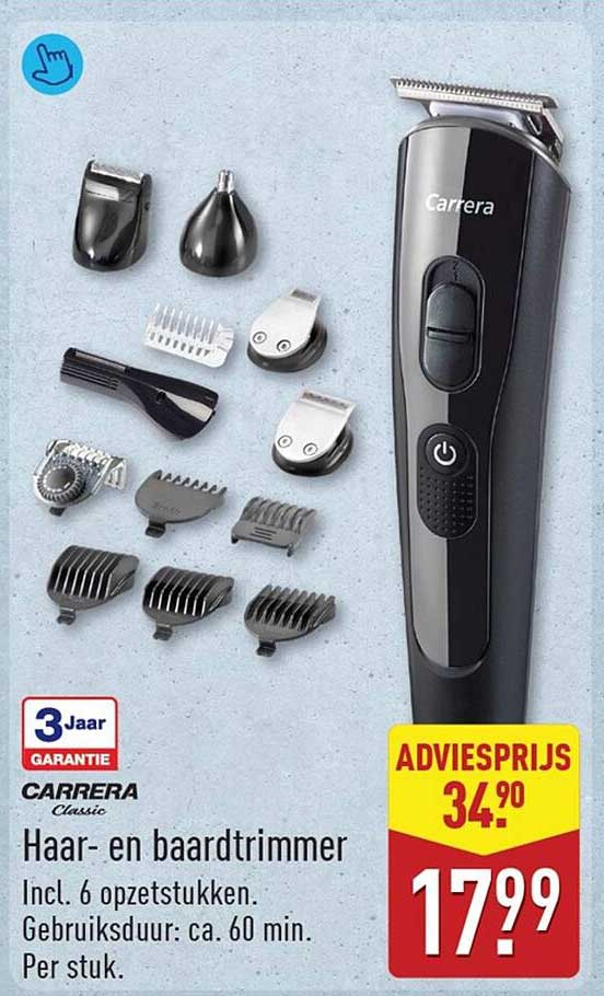 CARRERA Classic Haar- en baardtrimmer Incl. 6 opzetstukken. Gebruiksduur: ca. 60 min. Per stuk.