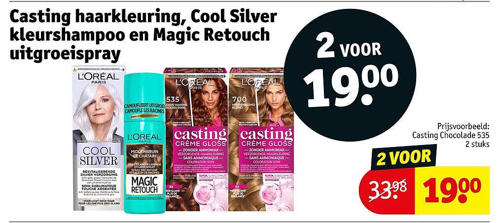 Casting haarkleuring, Cool Silver kleurshampoo en Magic Retouch uitgroeispray 2 voor