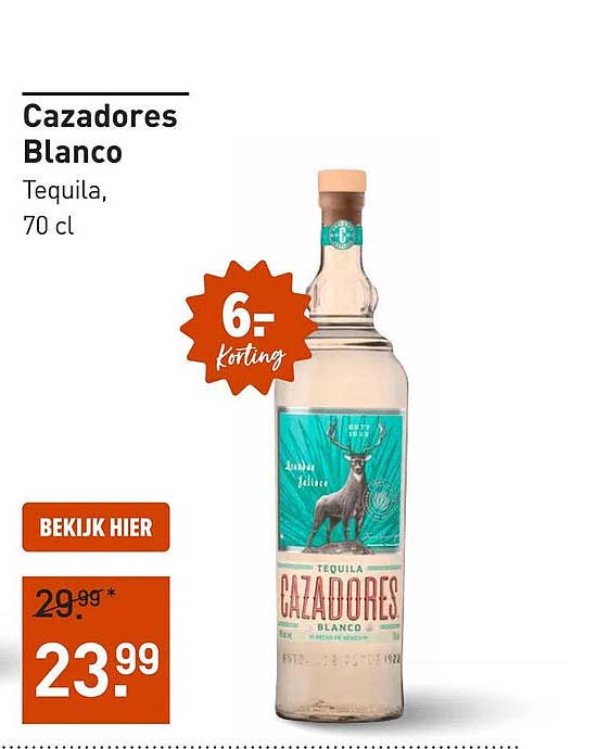 Cazadores Blanco Tequila, 70 cl 6= korting