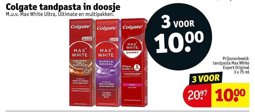 Colgate tandpasta in doosje 3 voor 10,00
