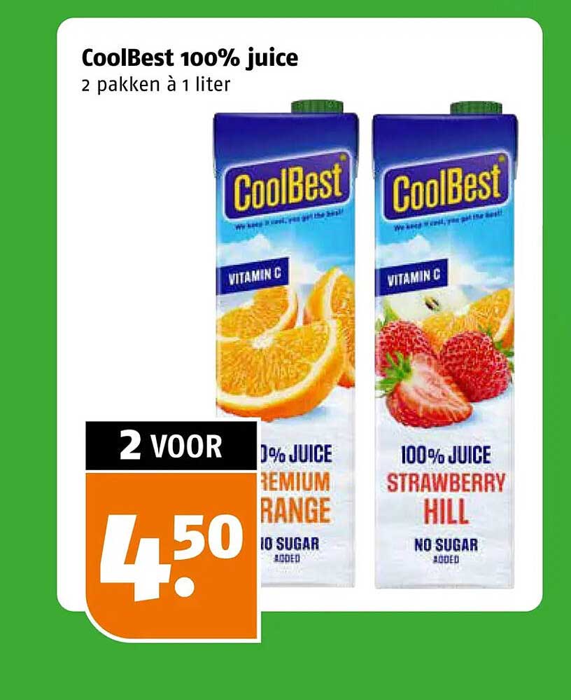 CoolBest 100% juice 2 pakken à 1 liter 2 voor