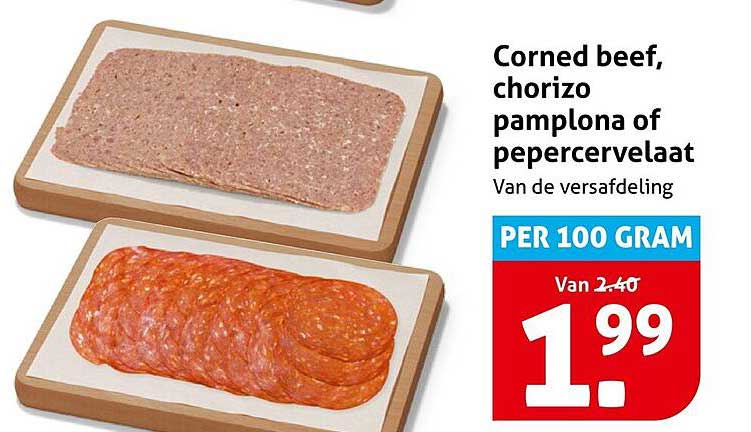 Corned beef, chorizo pamplona of pepercervelaat