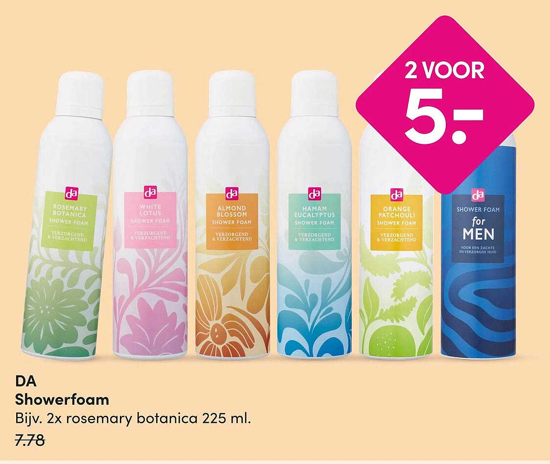 DA Showerfoam Bijv. 2x rosemary botanica 225 ml. 2 voor 5.-