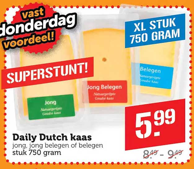Daily Dutch kaas jong, jong belegen of belegen stuk 750 gram