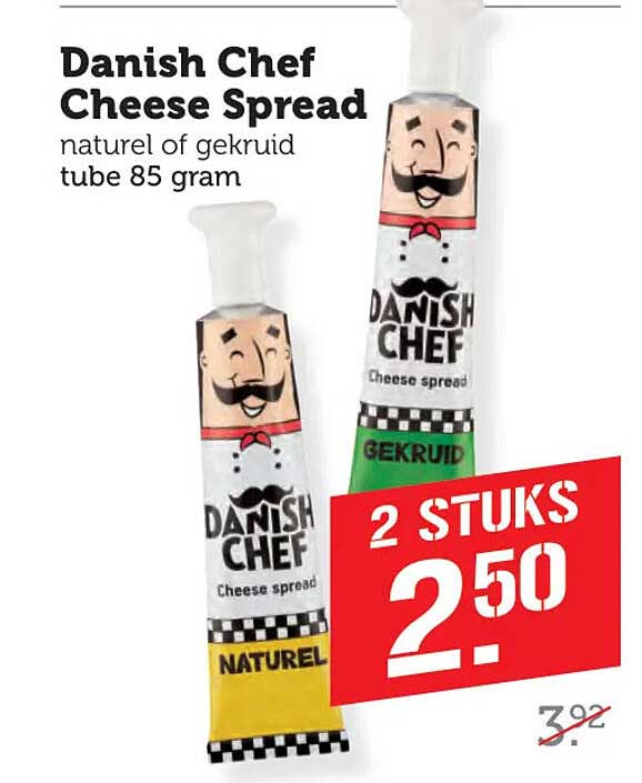 Danish Chef Cheese Spread naturel of gekruid tube 85 gram 2 stuks 2.50