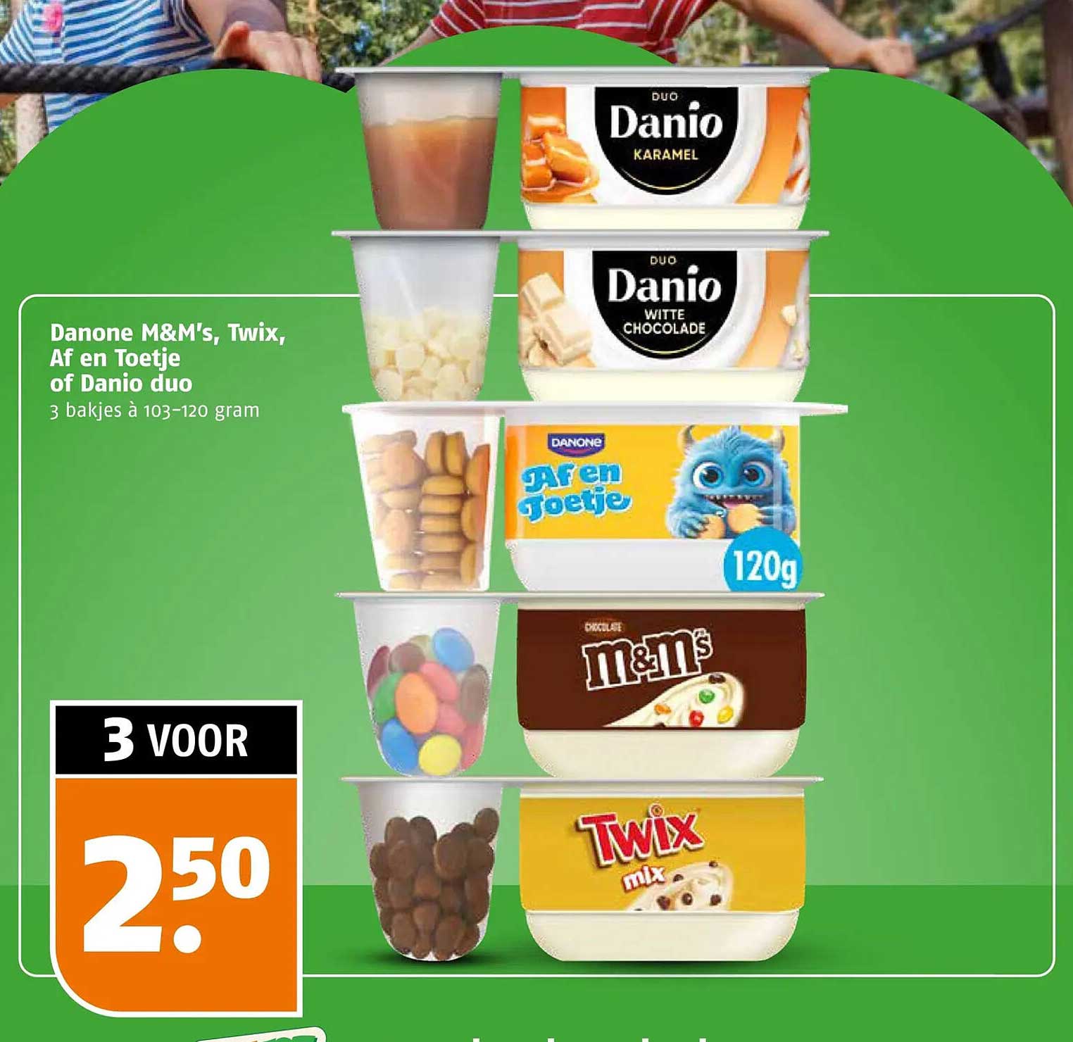 Danone M&M’s, Twix, Af en Toetje of Danio duo 3 bakjes à 103-120 gram
