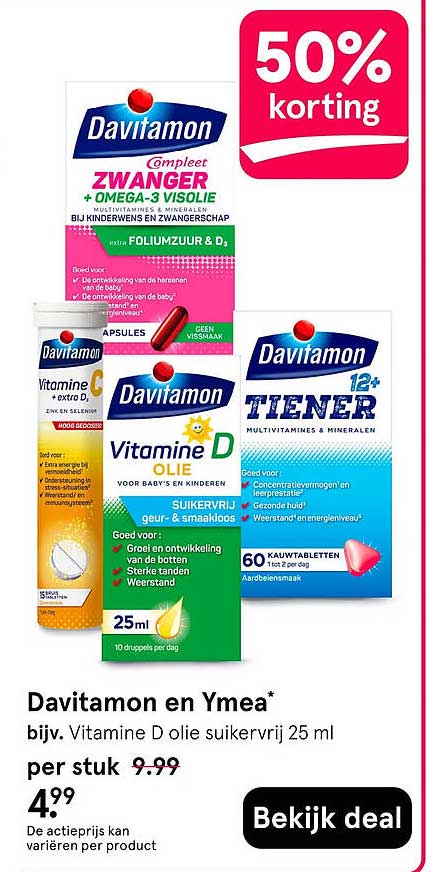 Davitamon en Ymea* bijv. Vitamine D olie suikervrij 25 ml