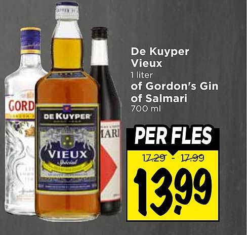 De Kuyper Vieux 1 liter of Gordon's Gin of Salmari 700 ml PER FLES