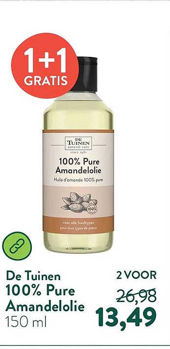 De Tuinen 100% Pure Amandelolie 1+1 gratis