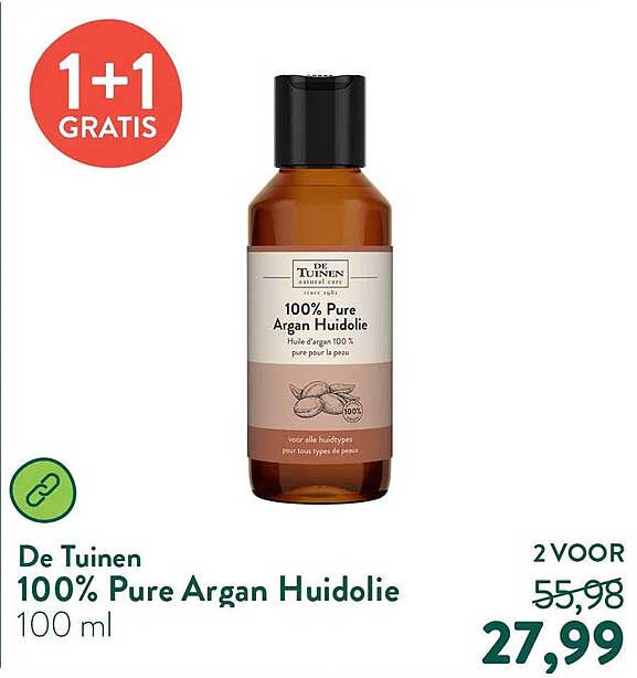 De Tuinen 100% Pure Argan Huidolie 100 ml 1+1 GRATIS