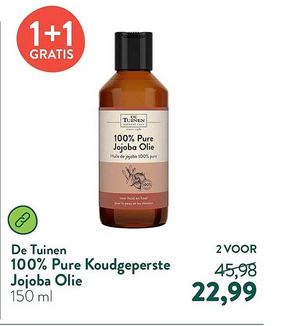 De Tuinen 100% Pure Koudgeperste Jojoba Olie 150 ml 1+1 gratis