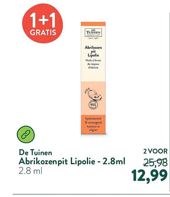 De Tuinen Abrikozenpit Lipolie - 2.8ml 1+1 GRATIS