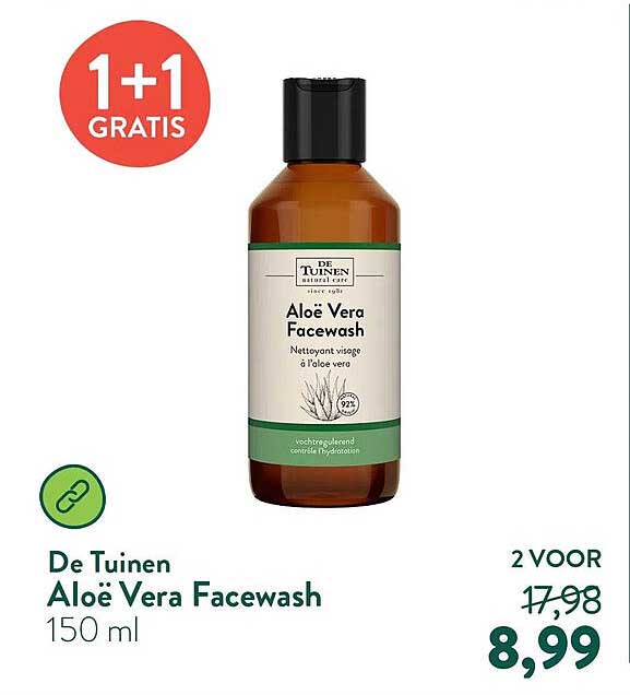 De Tuinen Aloë Vera Facewash 150 ml 1+1 GRATIS