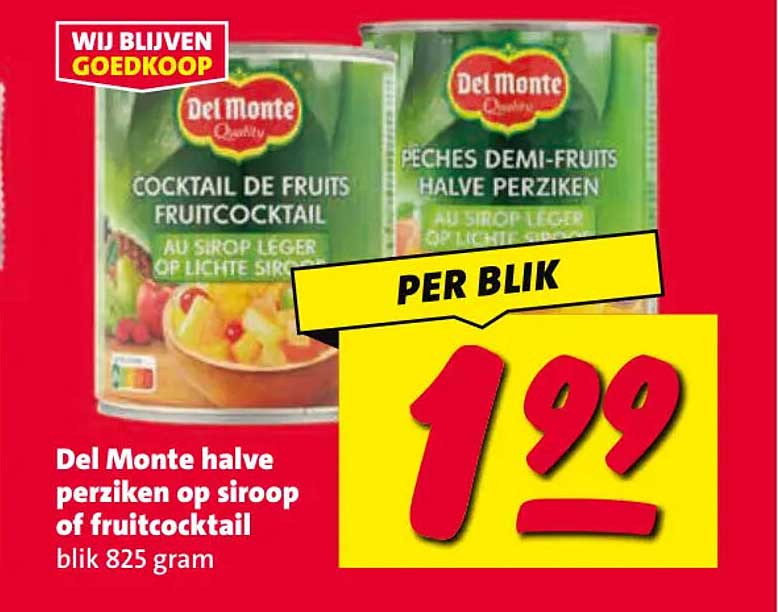 Del Monte halve perziken op siroop of fruitcocktail blik 825 gram