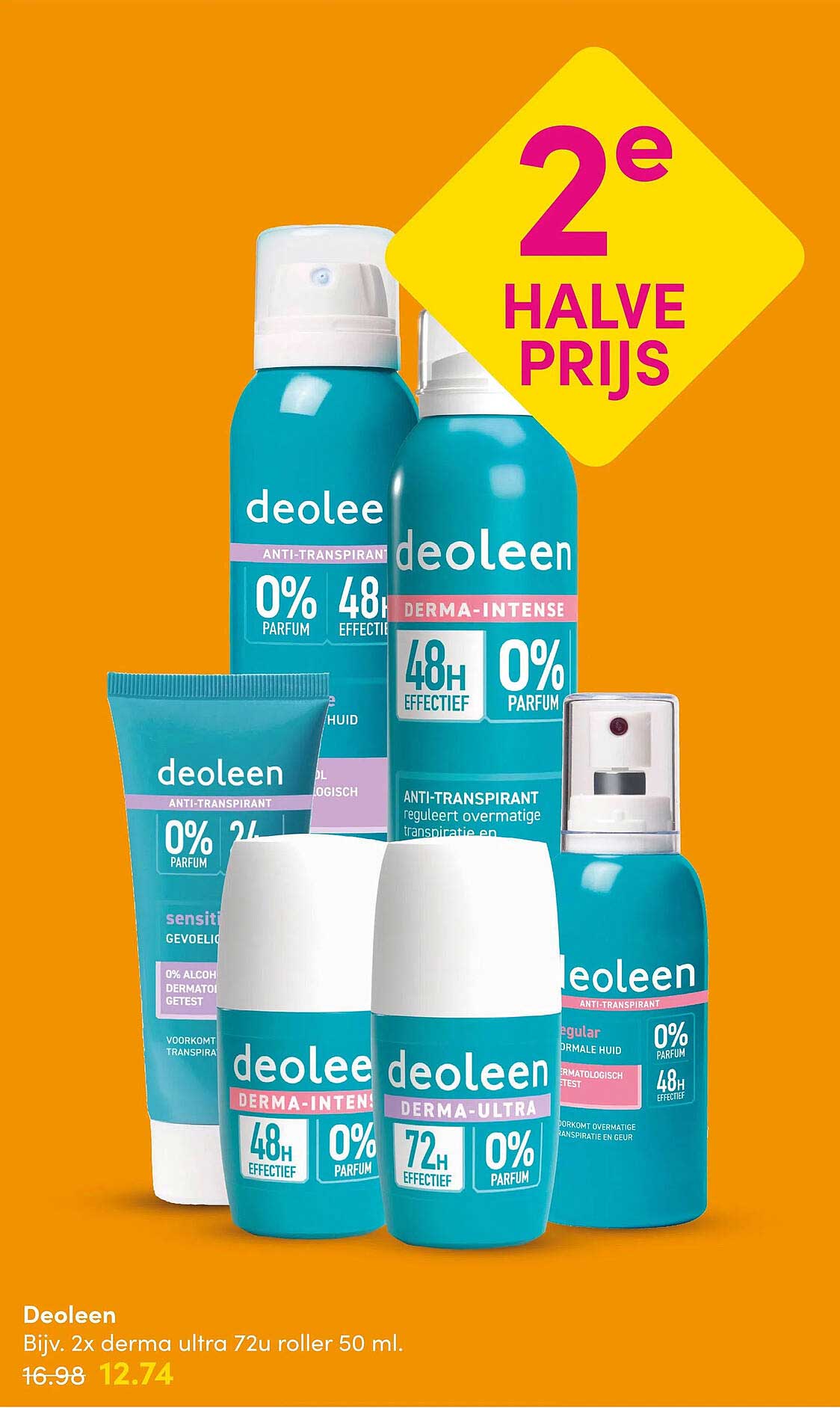 Deoleen Bijv. 2x derma ultra 72u roller 50 ml. 2e halve prijs