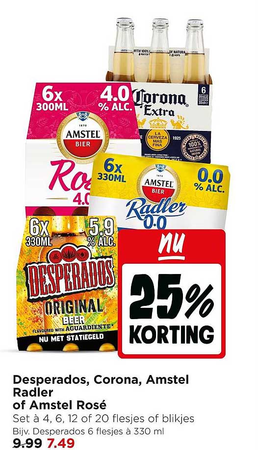Desperados, Corona, Amstel Radler of Amstel Rosé 25% KORTING