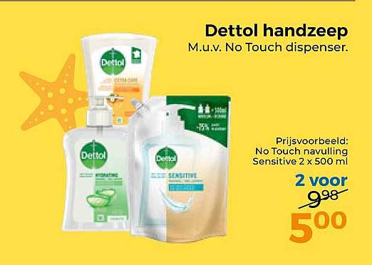 Dettol handzeep M.u.v. No Touch dispenser. 2 voor