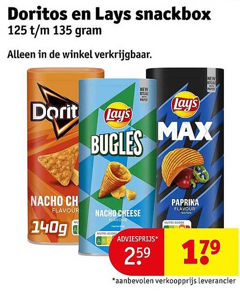 Doritos en Lays snackbox 125 t/m 135 gram