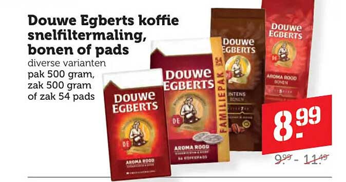 Douwe Egberts koffie snelfiltermaling, bonen of pads