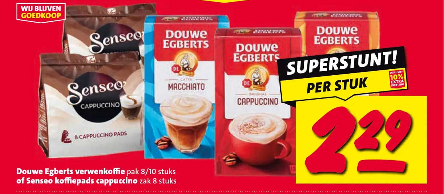 Douwe Egberts verwenkoffie pak 8/10 stuks of Senseo koffiepads cappuccino zak 8 stuks