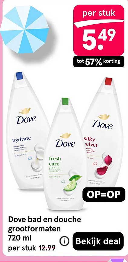 Dove bad en douche grootformaten 720 ml per stuk