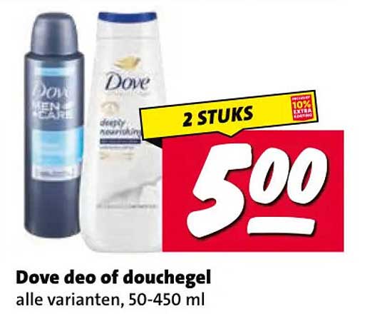 Dove deo of douchegel alle varianten, 50-450 ml 2 STUKS