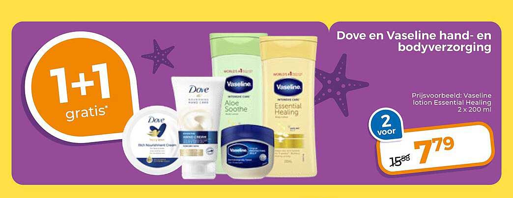Dove en Vaseline hand- en bodyverzorging 1+1 gratis