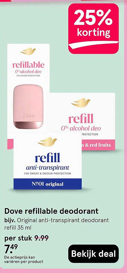 Dove refillable deodorant 25% korting