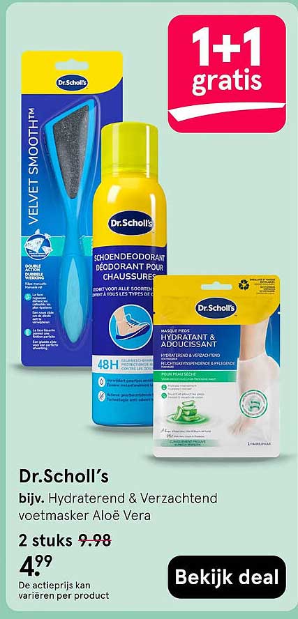 Dr.Scholl’s bijv. Hydraterend & Verzachtend voetmasker Aloë Vera 1+1 gratis