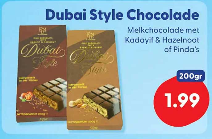 Dubai Style Chocolate Melkchocolade met Kadayif & Hazelnoot of Pinda's