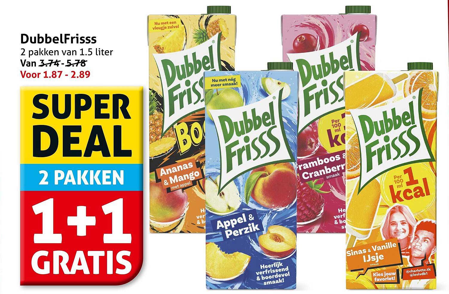 DubbelFrisss 2 pakken van 1.5 liter 1+1 gratis
