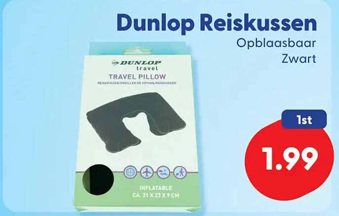Dunlop Reiskussen Opblaasbaar Zwart 1st