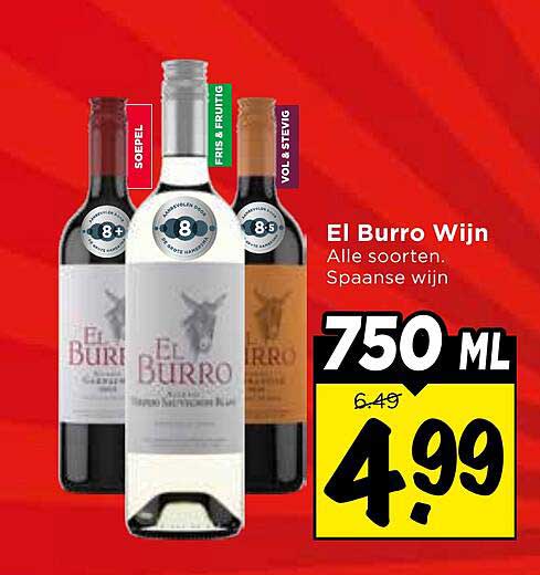 El Burro Wijn Alle soorten. Spaanse wijn 750 ML