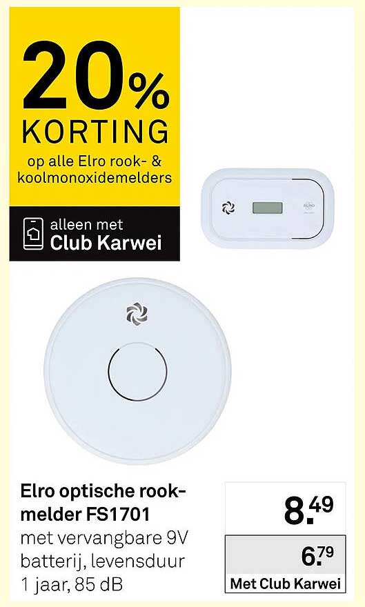 Elro optische rookmelder FS1701 20% korting op alle Elro rook- & koolmonoxidemelders alleen met Club Karwei