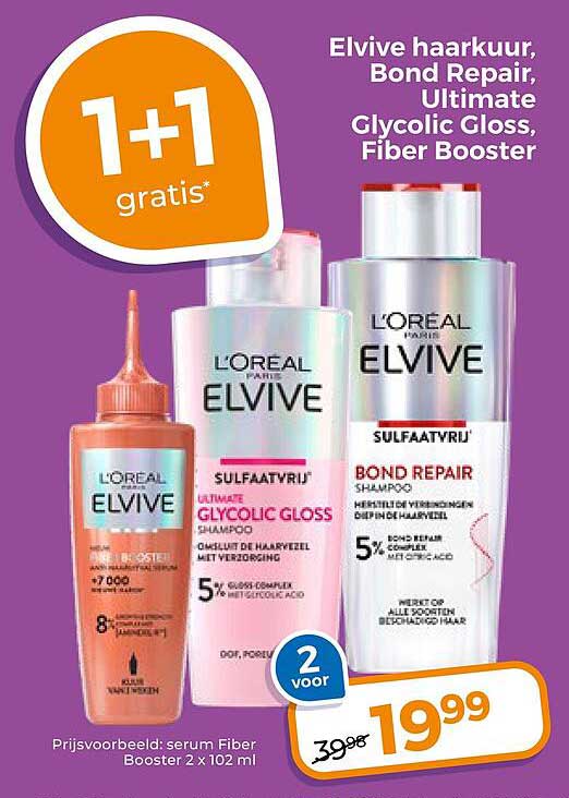Elvive haarkuur, Bond Repair, Ultimate Glycolic Gloss, Fiber Booster 2 voor